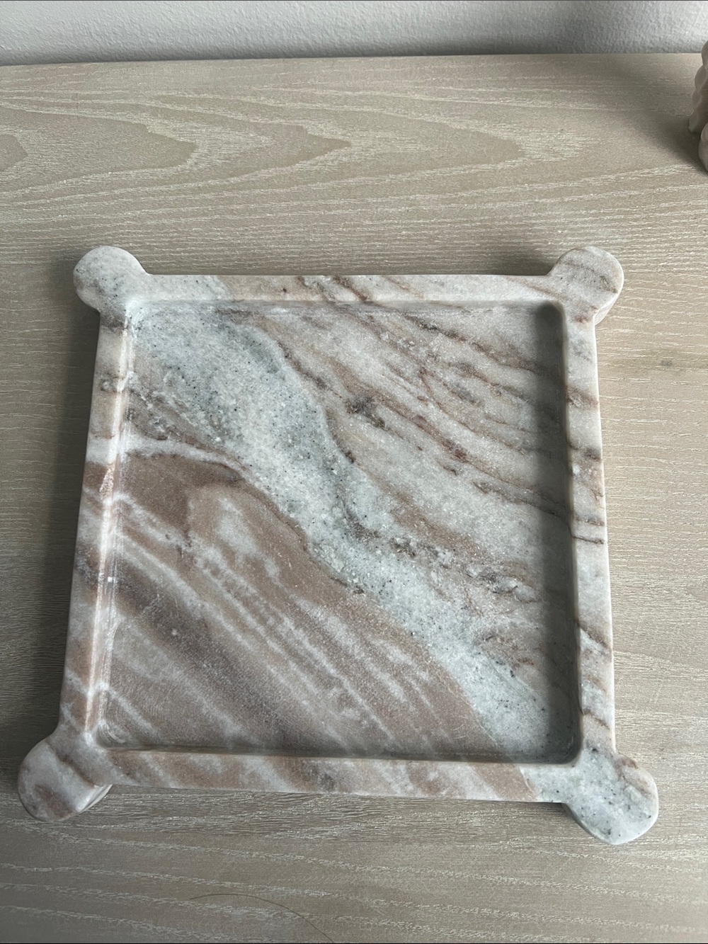 Threshold Marble-Pattern Square Vanity Tray in Beige and Cream